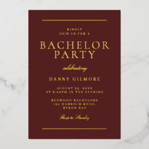 Sophisticated Modern Bachelor Party Burgundy Gold Foil Invitation
