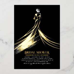Sophisticated Modern Black Elegant Bridal Shower Foil Invitation