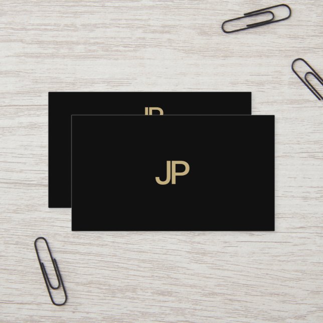 Sophisticated Modern Black Gold Monogram Luxury Business Card (Front/Back In Situ)