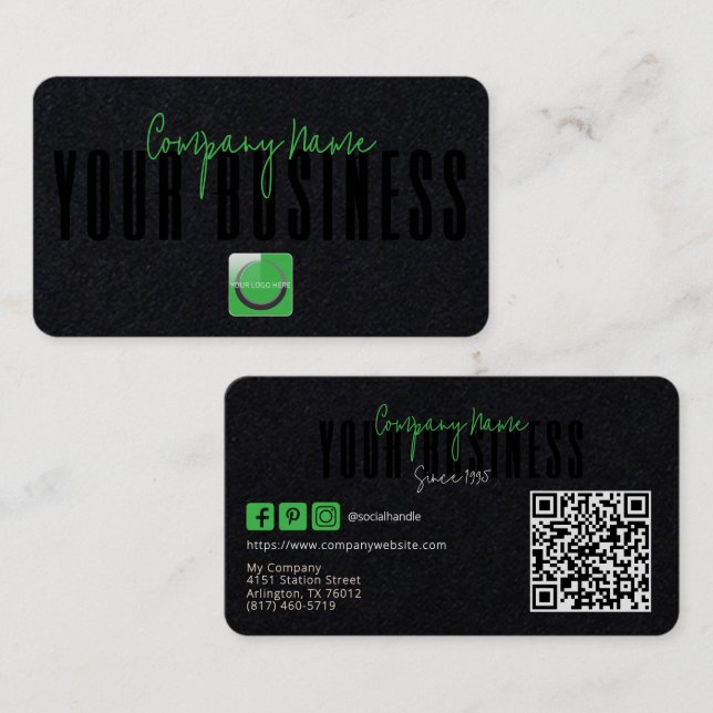 Sophisticated Modern Black Green Logo Generic  Business Card (Front/Back)