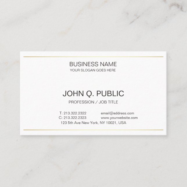 Sophisticated Modern Corporate Plain Gold White Business Card (Front)