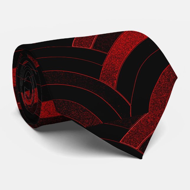 sophisticated modern curved  red/black chevron neck tie (Rolled)