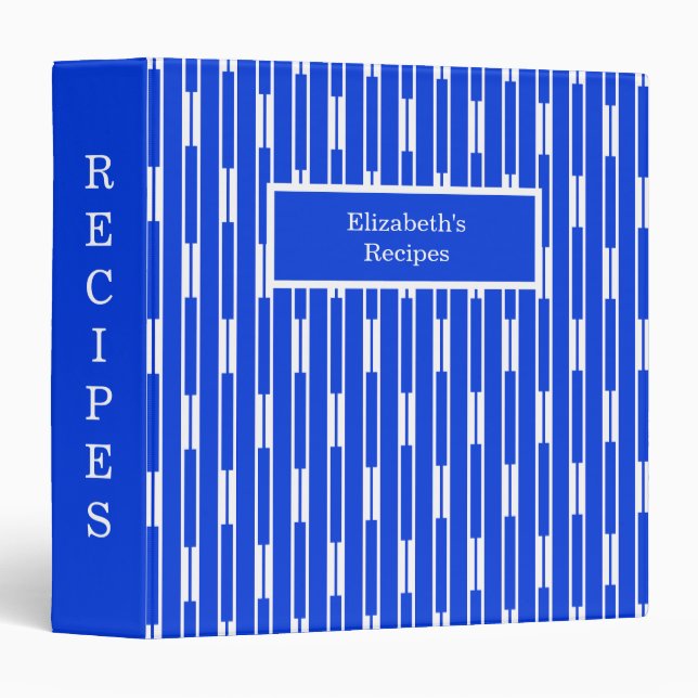 Sophisticated Modern Geometric Pattern Bold Blue 3 Ring Binder (Front/Spine)