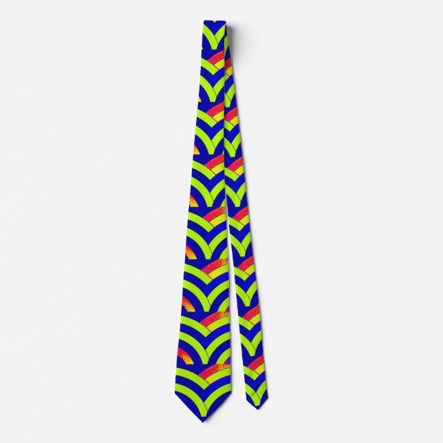 sophisticated modern green/blue  curved chevron neck tie (Front)