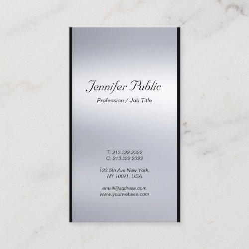 Sophisticated Modern Italic Script Silver Luxury Business Card