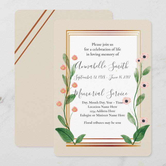 SOPHISTICATED MODERN   Loving Memory Invitation (Front/Back)