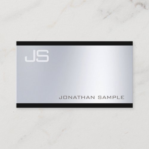 Sophisticated Modern Monogram Glamour Silver Look Business Card