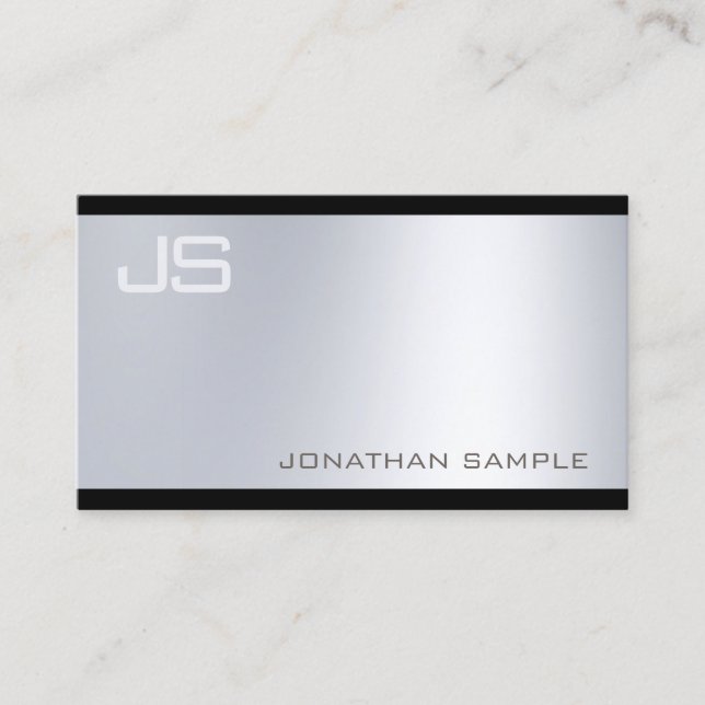 Sophisticated Modern Monogram Glamour Silver Look Business Card (Front)