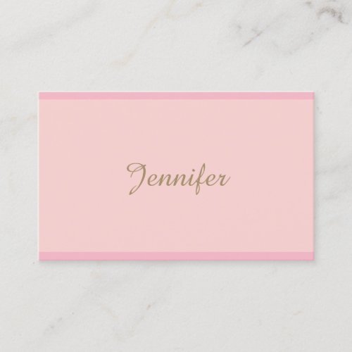 Sophisticated Modern Pink Gold Hand Script Text Business Card