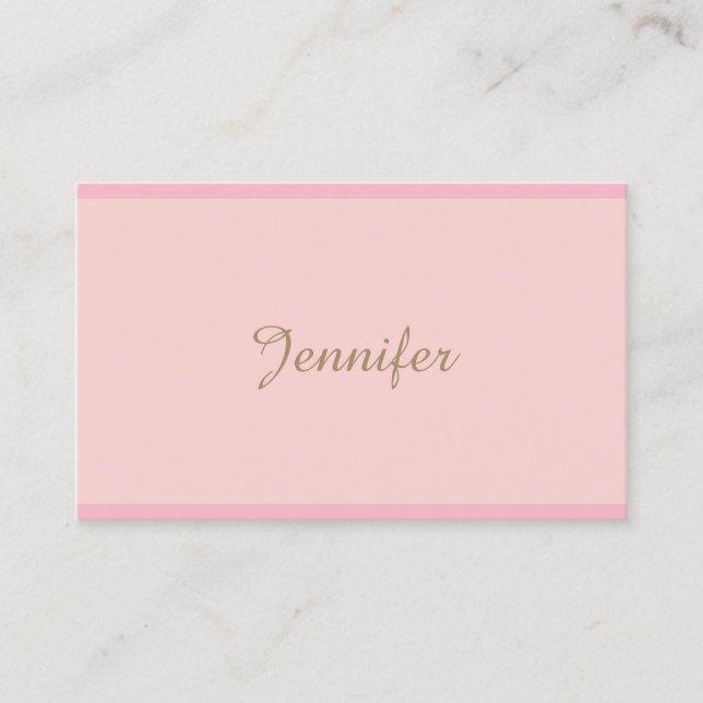 Sophisticated Modern Pink Gold Hand Script Text Business Card (Front)