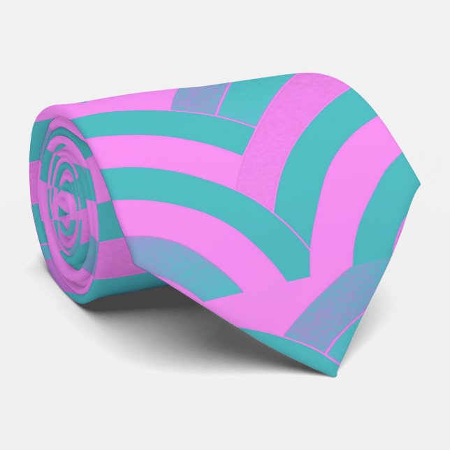sophisticated modern pink/green curved chevron neck tie (Rolled)