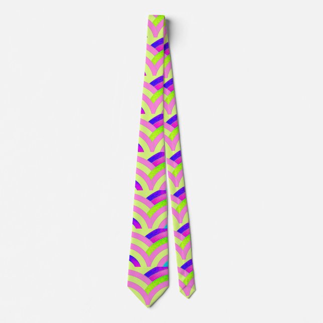 sophisticated modern pink green curved chevrons neck tie (Front)