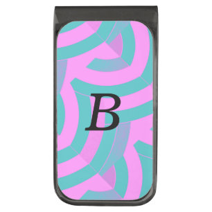 sophisticated modern pink/green initialed chevron gunmetal finish money clip