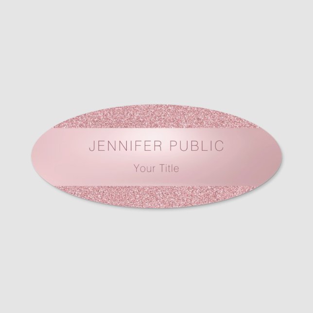 Sophisticated Modern Rose Gold Glitter Elegant Top Name Tag (Front)