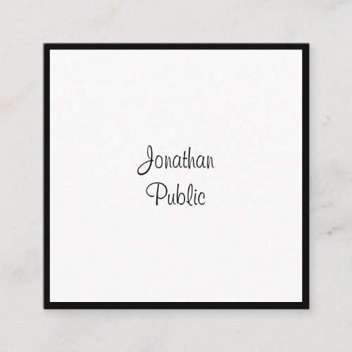 Sophisticated Modern Script Black And White Cool Square Business Card