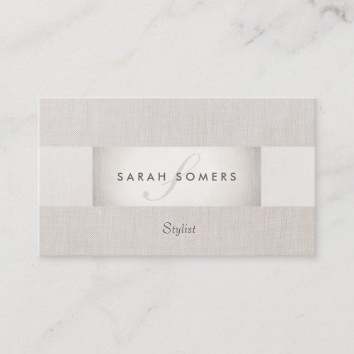 Sophisticated Modern Silver and Linen Monogrammed Business Card Templates