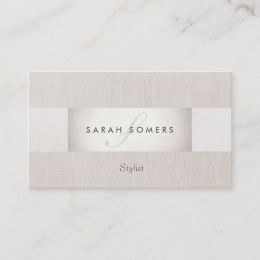 Customizable Sophisticated Modern Silver and Linen Monogrammed Business Card Templates
