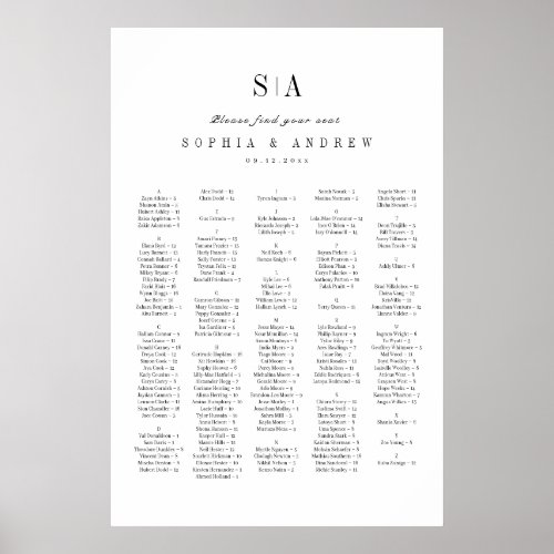 Sophisticated monogram alphabetical seating charts