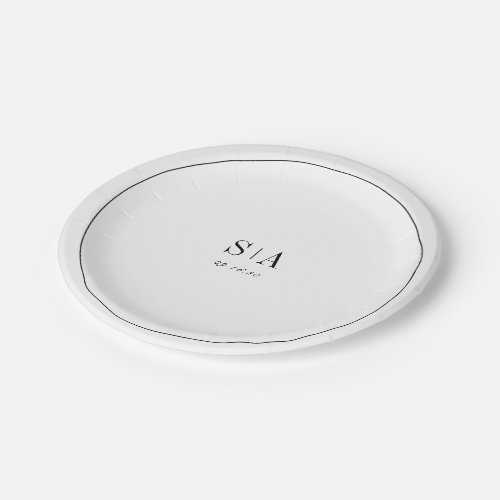 Sophisticated monogram black and white minimalist paper plates