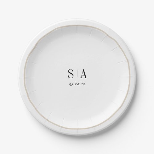 Sophisticated monogram black and white minimalist paper plates