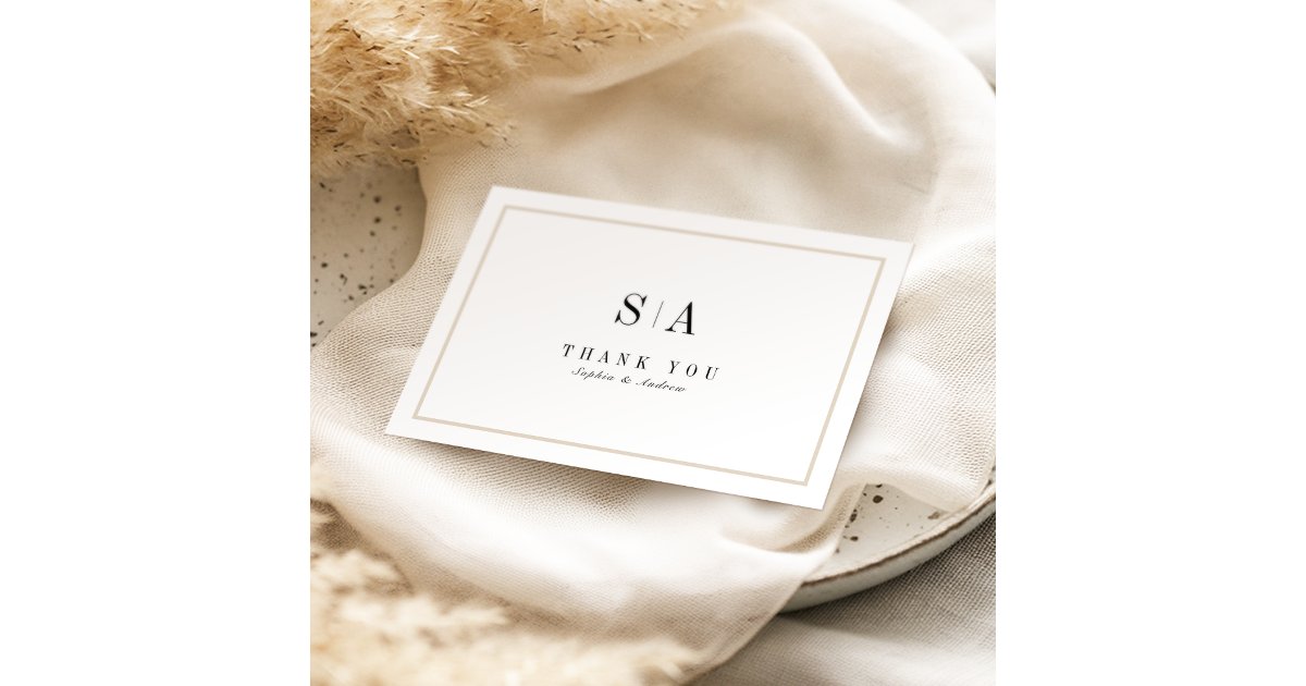 Sophisticated monogram black and white minimalist thank you card | Zazzle