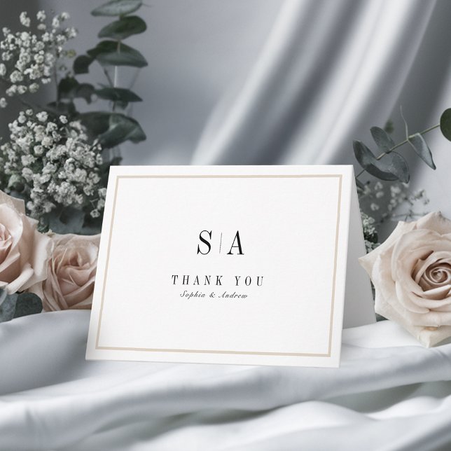 Sophisticated monogram black and white minimalist thank you card (Sophisticated monogram black and white minimalist thank you card)