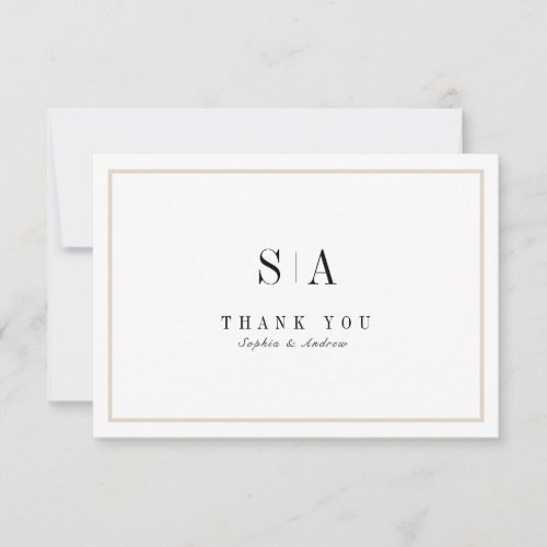 Sophisticated monogram black and white minimalist thank you card