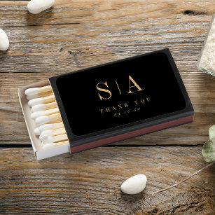 Sophisticated monogram black wedding favor matchboxes