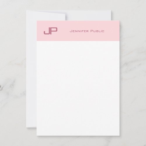 Sophisticated Monogram Blush Pink White Simple Note Card