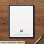 Sophisticated Monogram Business Letterhead<br><div class="desc">Elevate your professional correspondence with our Sophisticated Monogram Business Letterhead. This refined design features a brushed gold monogram emblem showcasing your company initial, complemented by your name, address, and contact information in classic navy typography. The white background, accented by a rich navy blue frame, exudes sophistication and attention to detail....</div>