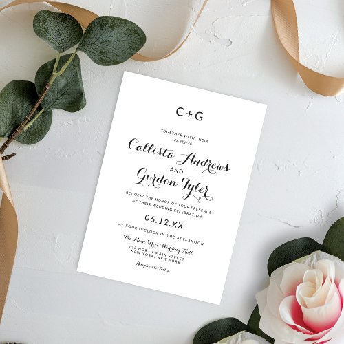 Sophisticated Monogram Elegance Modern Wedding Invitation