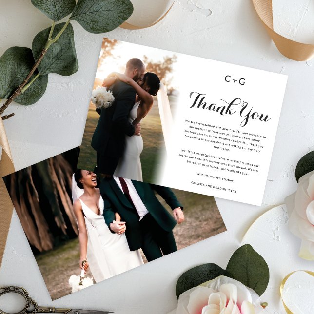 Sophisticated Monogram Elegance Wedding Photos Thank You Card (Creator Uploaded)