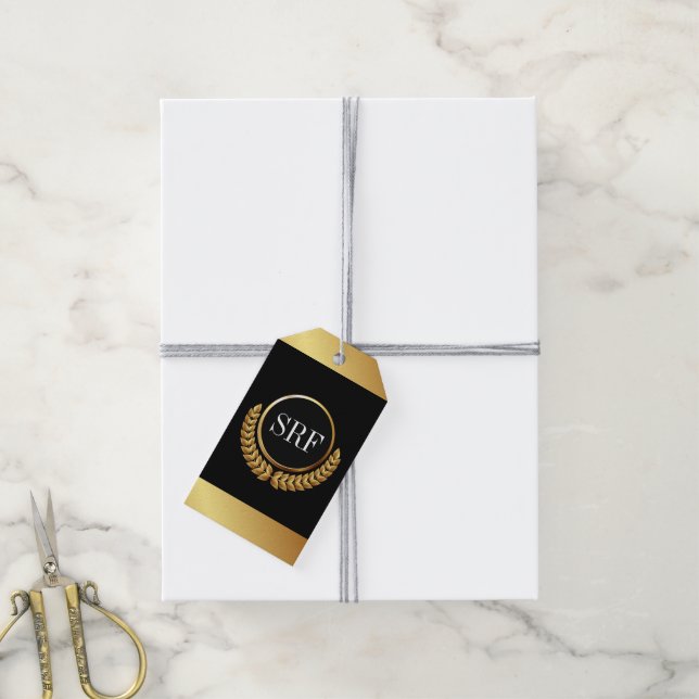 Sophisticated Monogram Gold Look Gift Tags (With Twine)