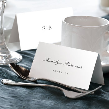 Sophisticated Monogram Minimal Foldable Place Card by AvaPaperie at Zazzle