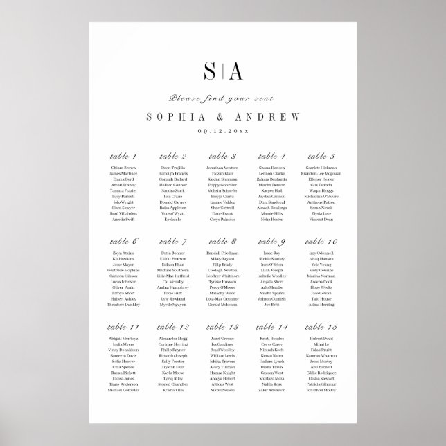 Sophisticated monogram minimal seating charts (Front)