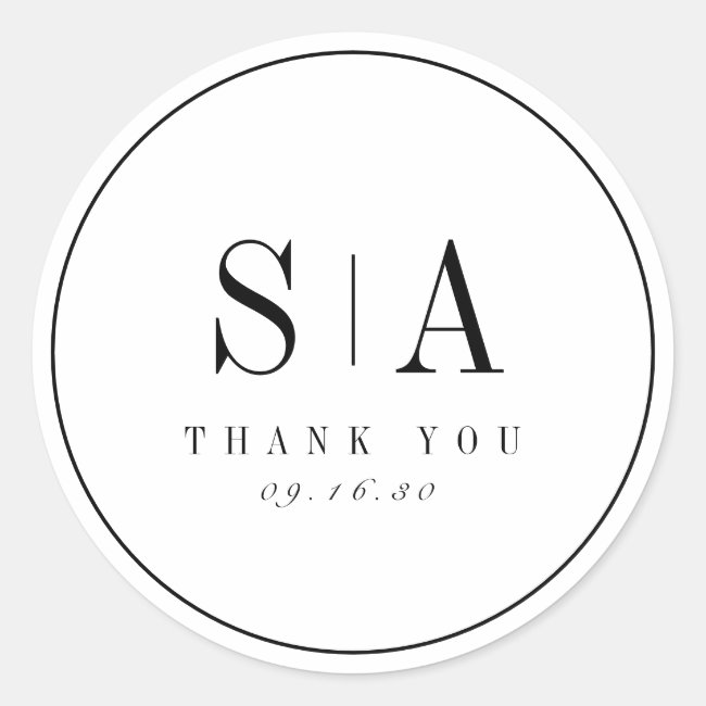 Sophisticated monogram minimalist wedding favor classic round sticker