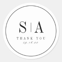 Sophisticated monogram minimalist wedding favor classic round sticker