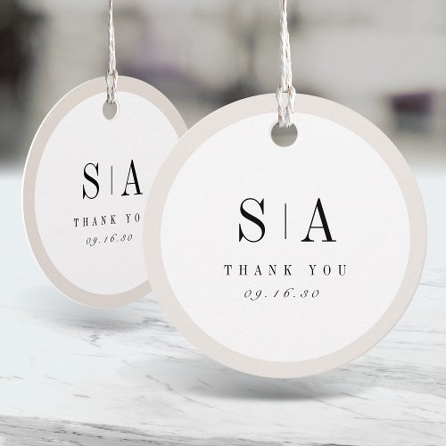 Sophisticated monogram minimalist wedding favor tags