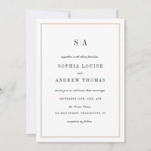 Sophisticated monogram minimalist wedding invitation