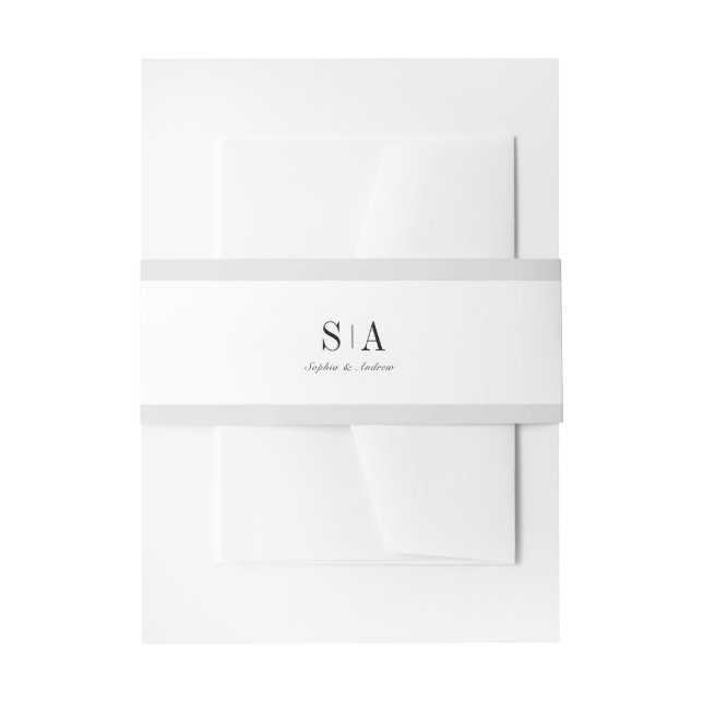 Sophisticated monogram minimalist wedding invitation belly band (Front Example)