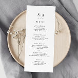 Sophisticated monogram minimalist wedding menu<br><div class="desc">Sophisticated black and white minimalist wedding menu cards with couple's monogram. The back of the design features vintage floral with color editable background. Simple and elegant. Great for modern classic wedding,  and formal wedding.
See all the matching pieces in the collection.</div>