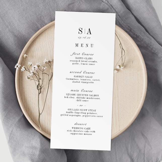 Sophisticated monogram minimalist wedding menu (Sophisticated monogram minimalist wedding menu)