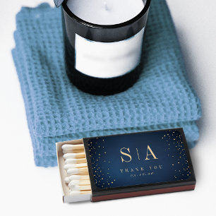 Sophisticated monogram navy blue wedding favor matchboxes