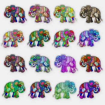 Sophisticated Monogram Ornamental Elephants Parade Sticker by EleSil at Zazzle