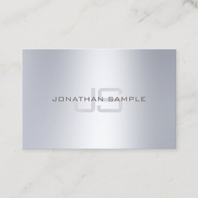 Sophisticated Monogram Silver Look Sleek Luxury Business Card (Front)
