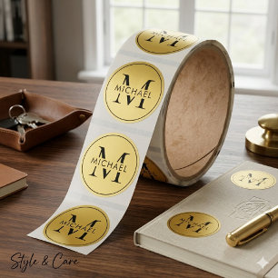 Sophisticated Monogram Stylish Classic Round Sticker