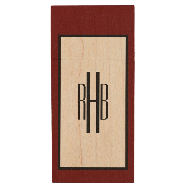 Sophisticated Monogram up to 128 GB Wood Flash Drive (Front Vertical)