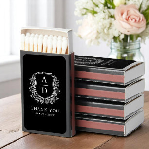 Sophisticated Monogram Wedding Floral Crest Matchboxes