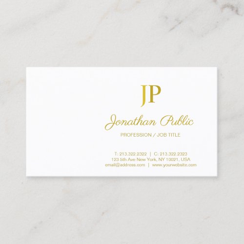 Sophisticated Monogram White Gold Modern Design Business Card