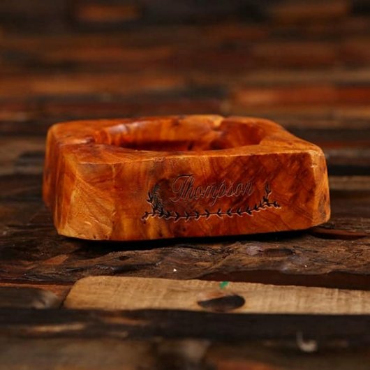 Sophisticated Natural Wood Cigar Ashtray (Front)